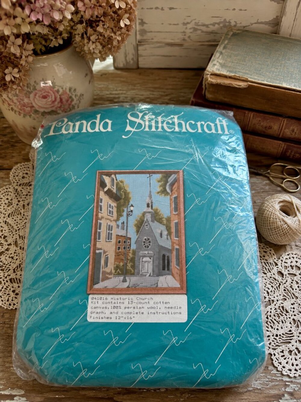 Vintage Panda Stitchcraft Historic Church Needlepoint Kit  Persian Wool 12" x 16